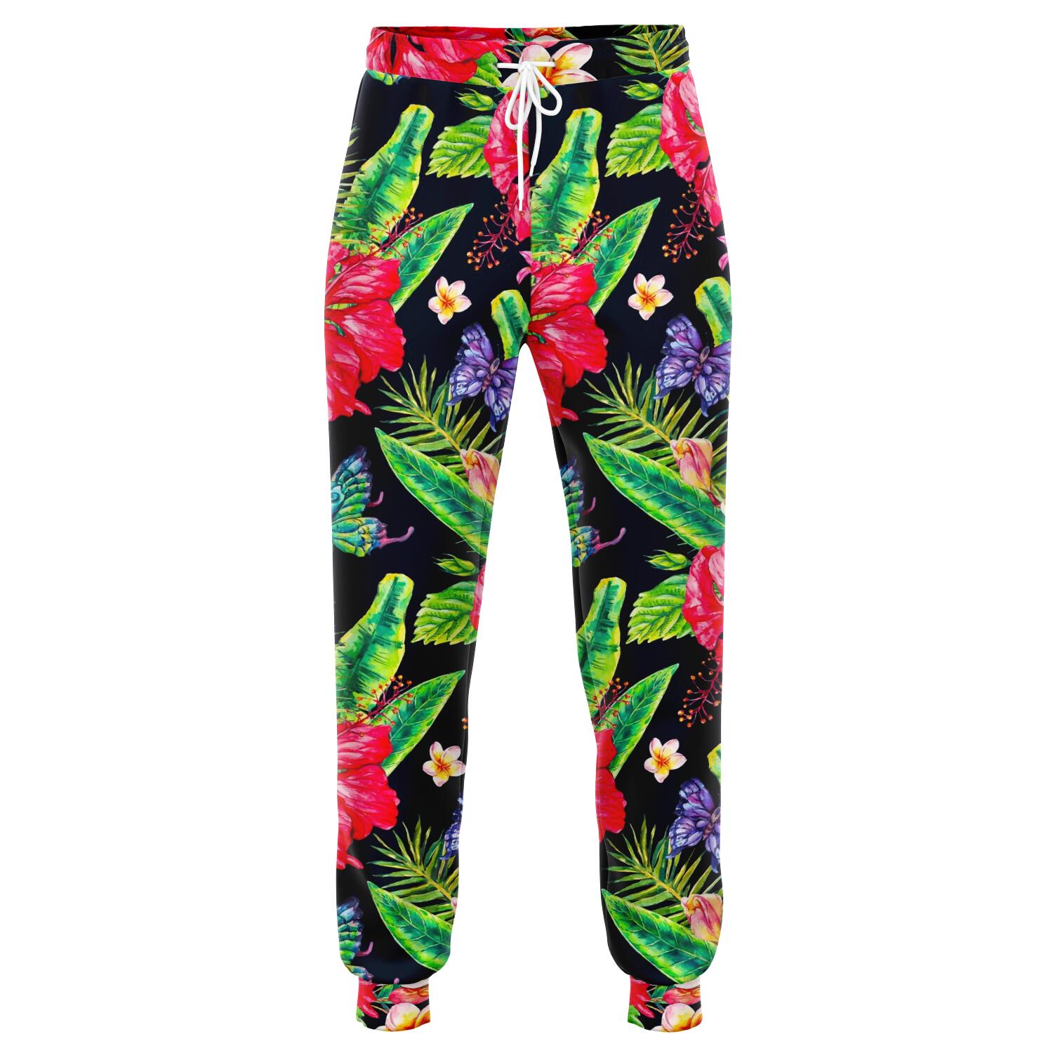 Exotic Hibiscus Flowers Pattern Print Jogger Pants