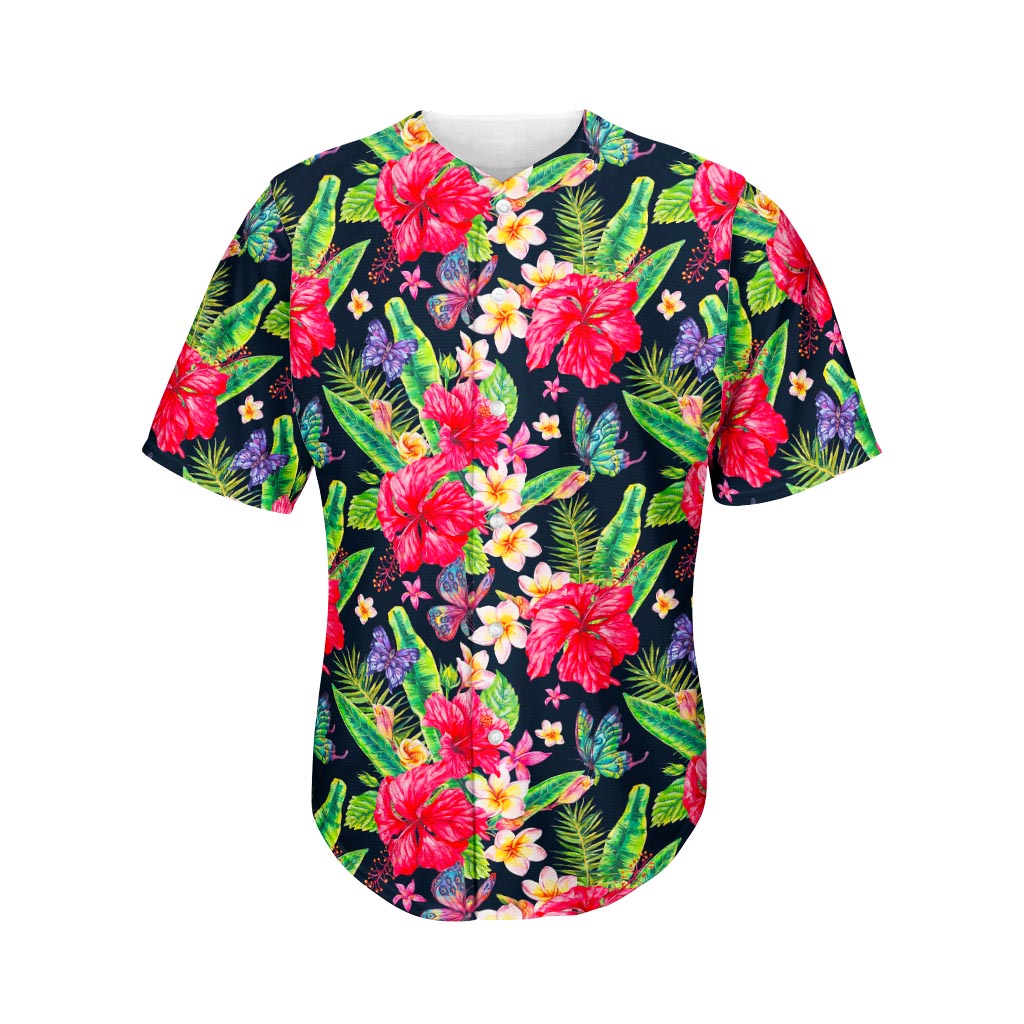 Exotic Hibiscus Flowers Pattern Print Men's Baseball Jersey