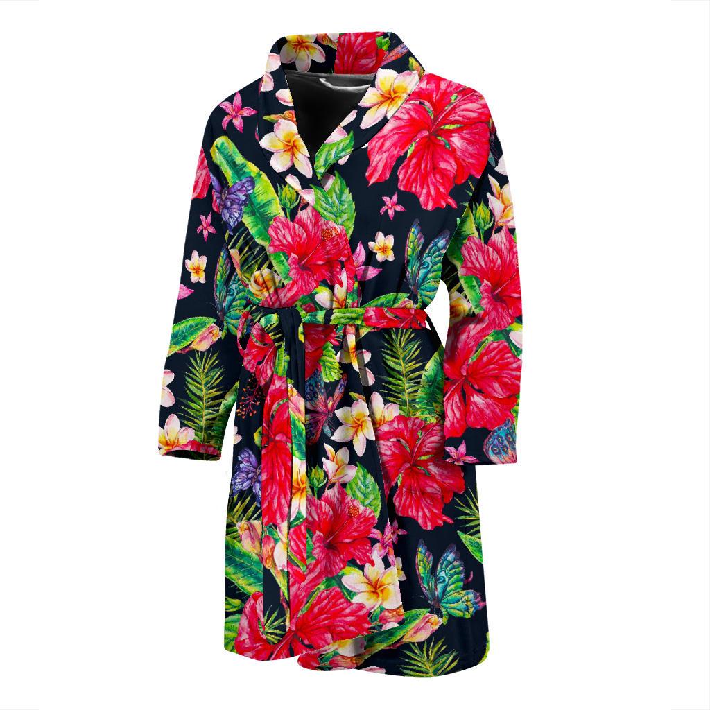 Exotic Hibiscus Flowers Pattern Print Men's Bathrobe