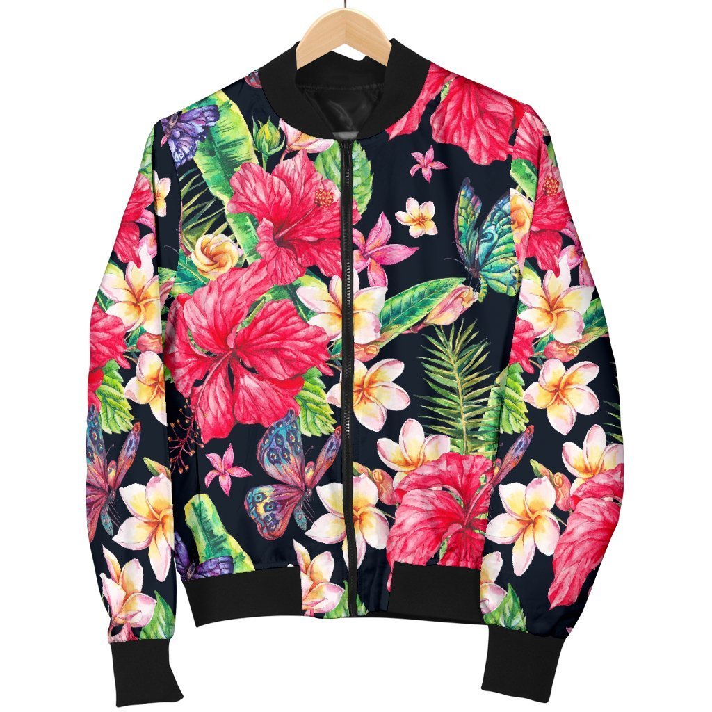 Exotic Hibiscus Flowers Pattern Print Men's Bomber Jacket