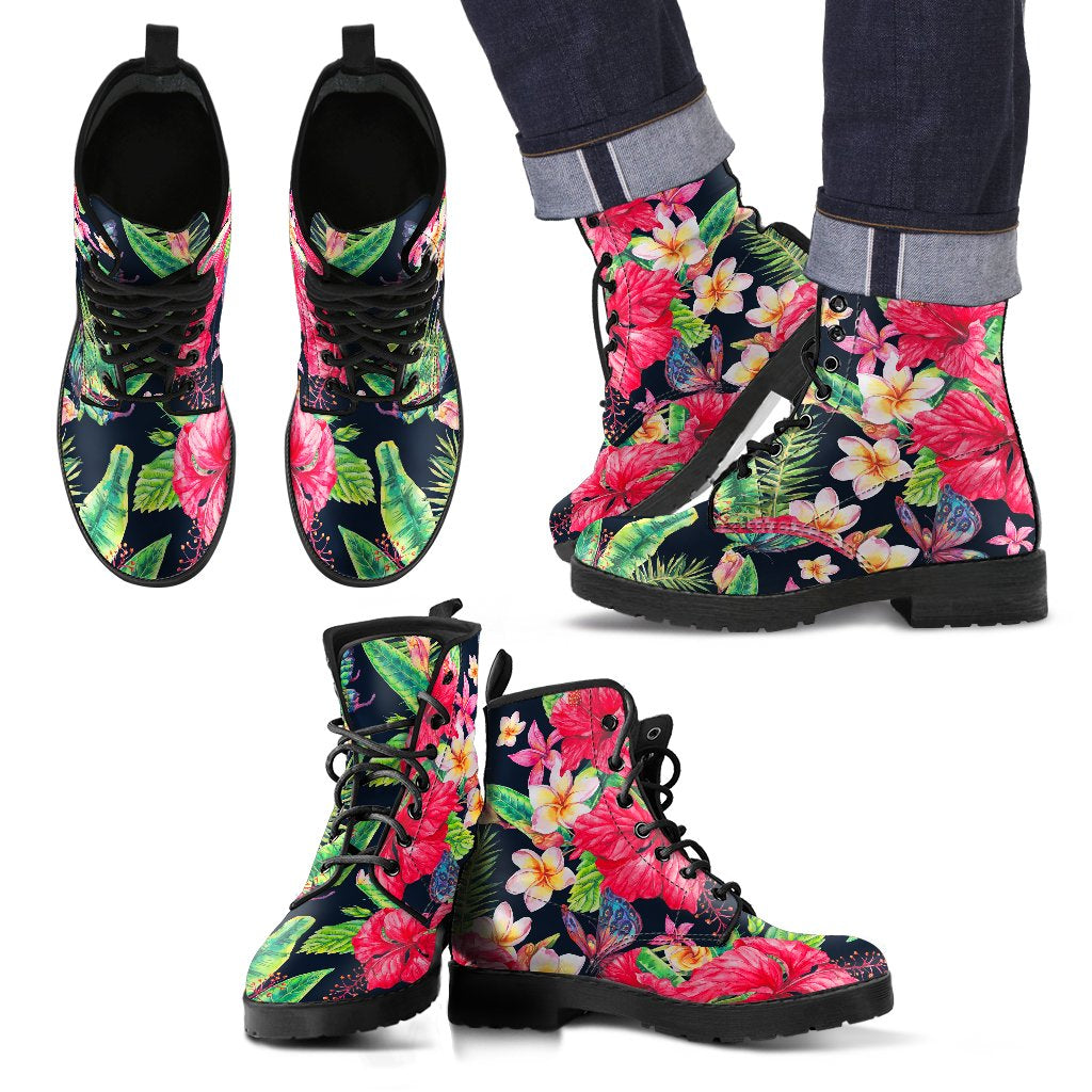 Exotic Hibiscus Flowers Pattern Print Men's Boots