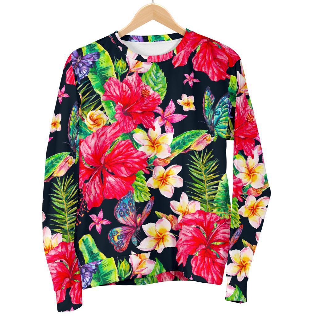 Exotic Hibiscus Flowers Pattern Print Men's Crewneck Sweatshirt