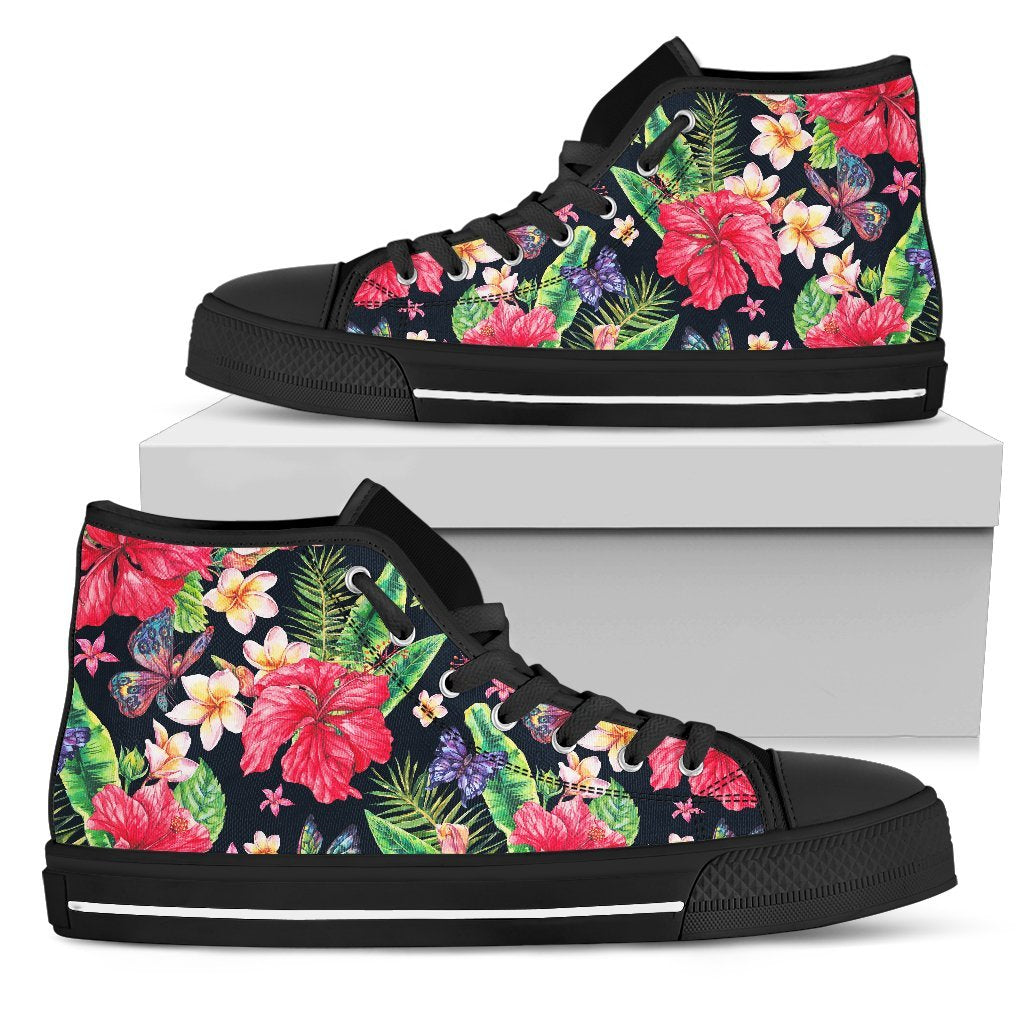 Exotic Hibiscus Flowers Pattern Print Men's High Top Shoes