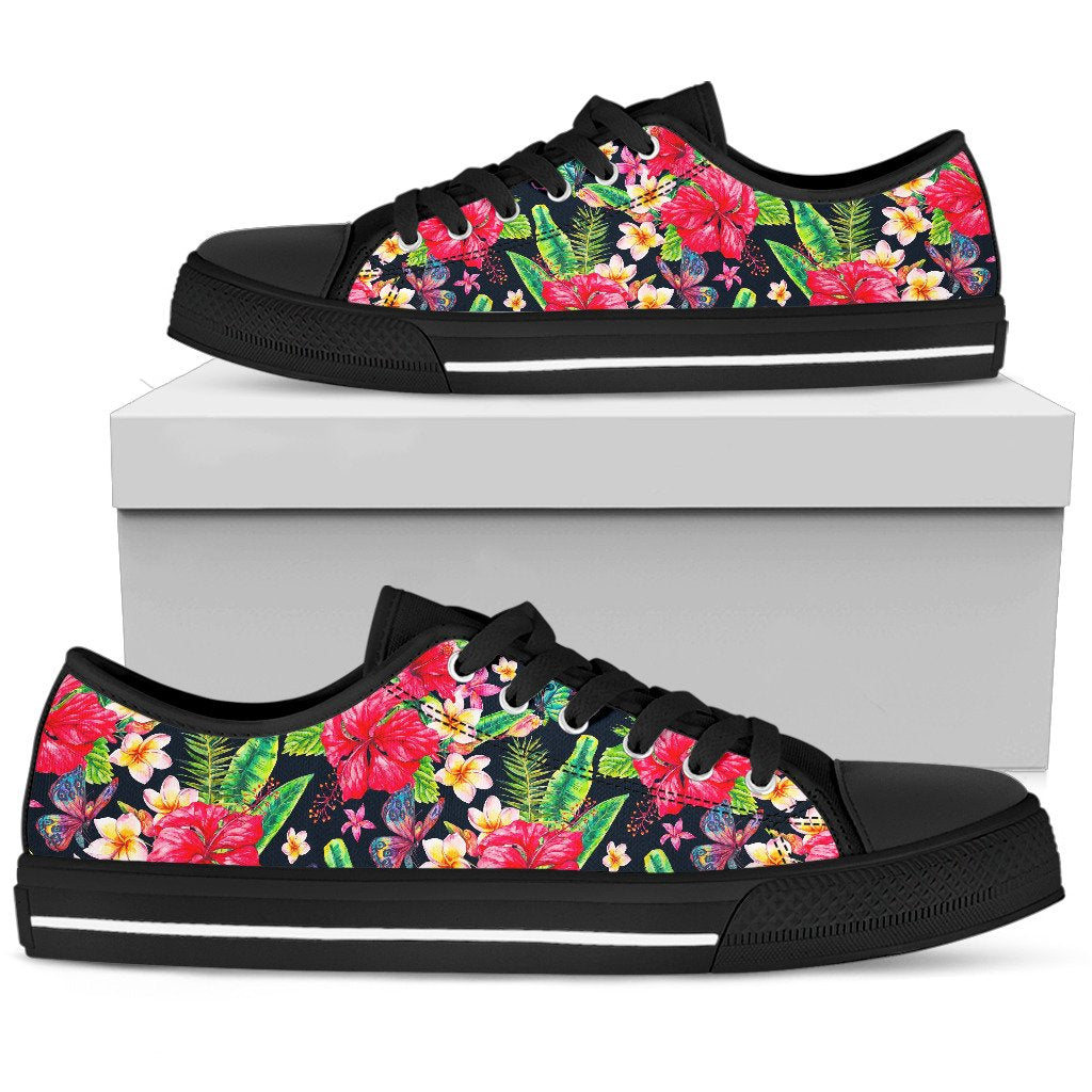 Exotic Hibiscus Flowers Pattern Print Men's Low Top Shoes