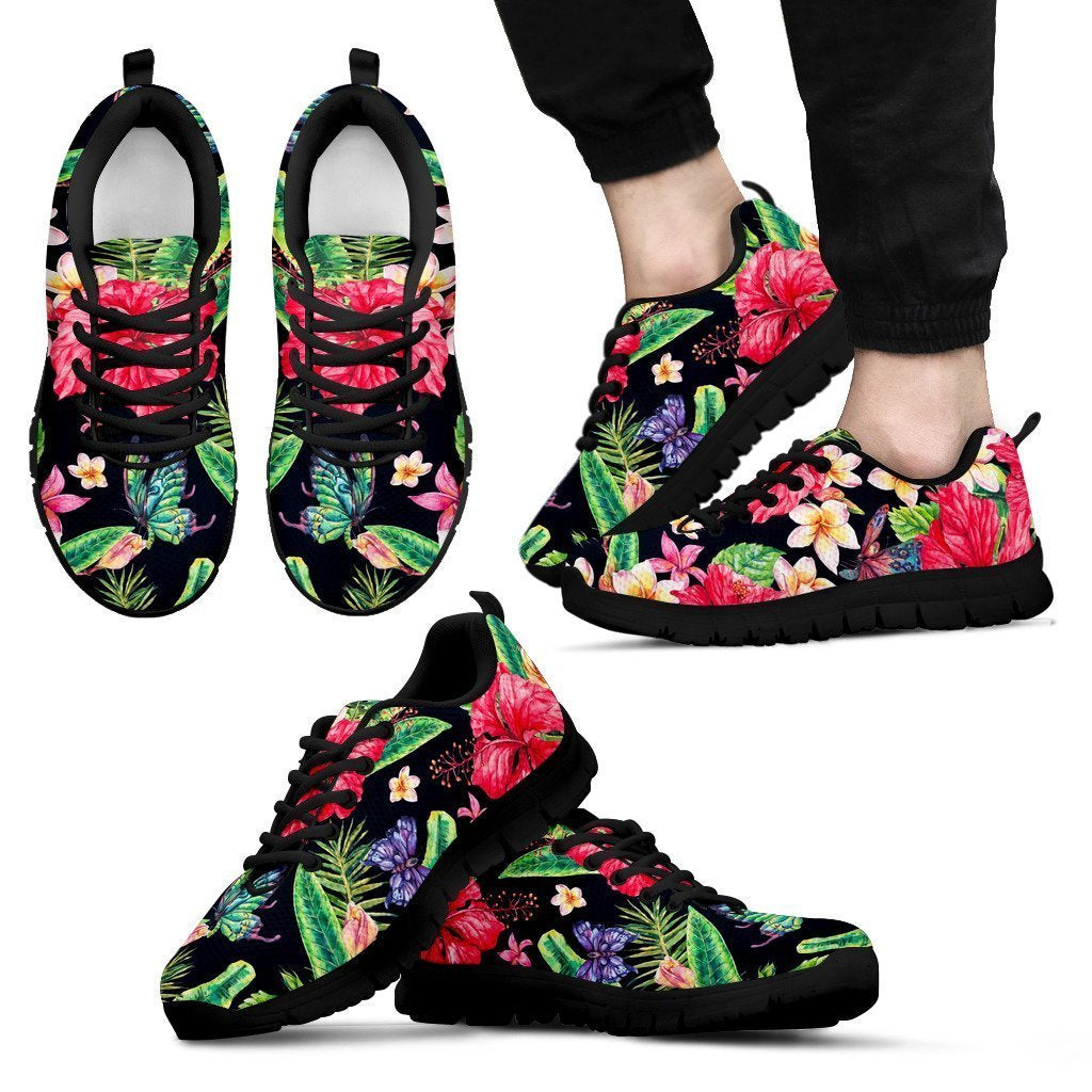 Exotic Hibiscus Flowers Pattern Print Men's Sneakers