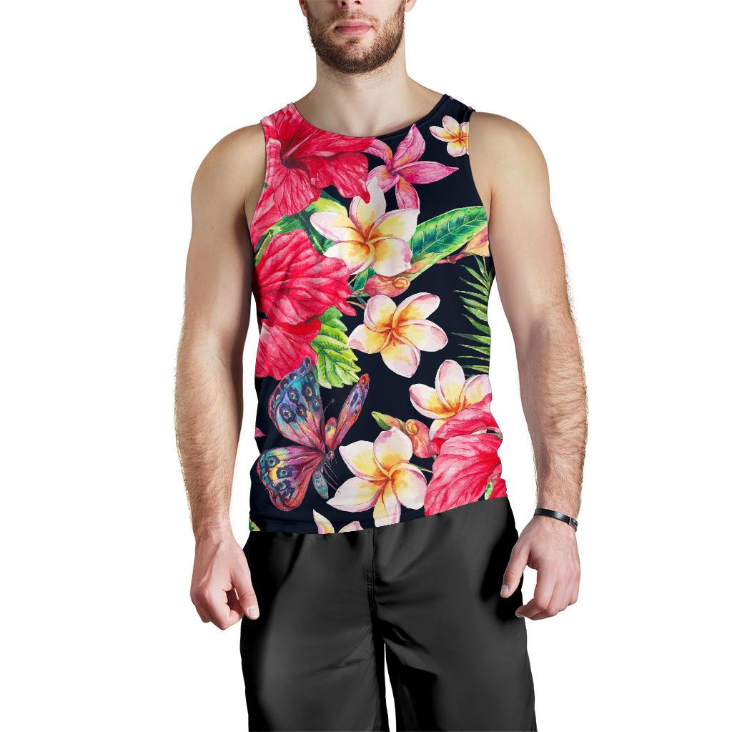 Exotic Hibiscus Flowers Pattern Print Men's Tank Top