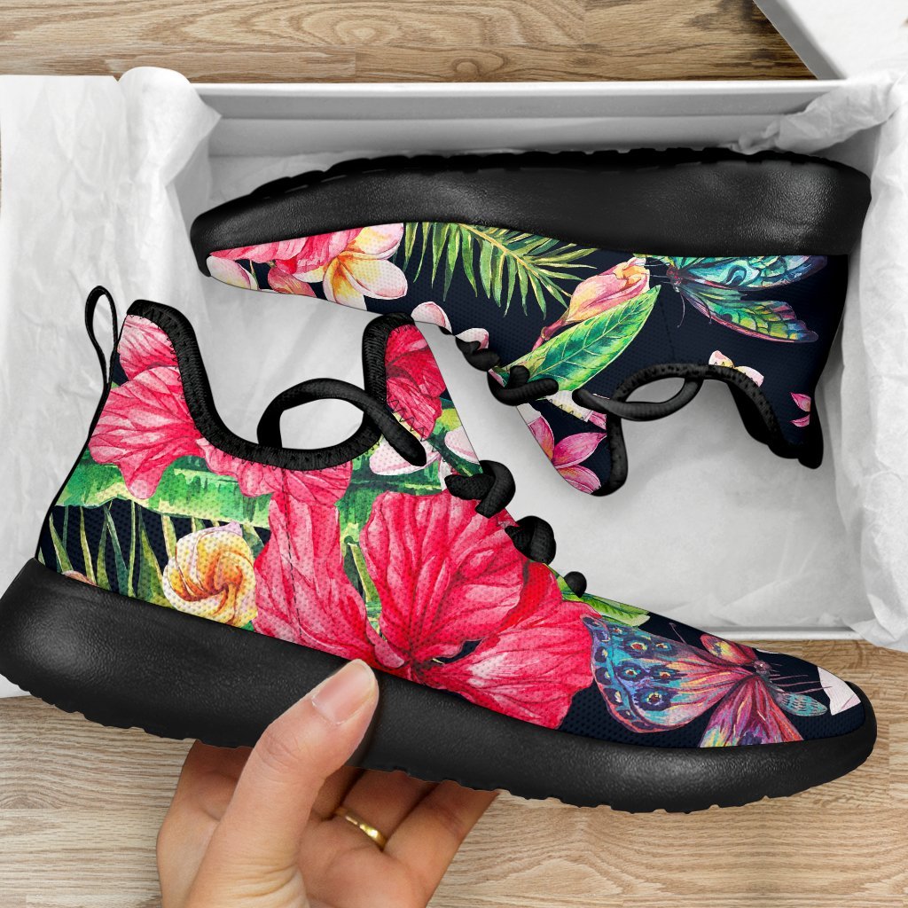 Exotic Hibiscus Flowers Pattern Print Mesh Knit Shoes