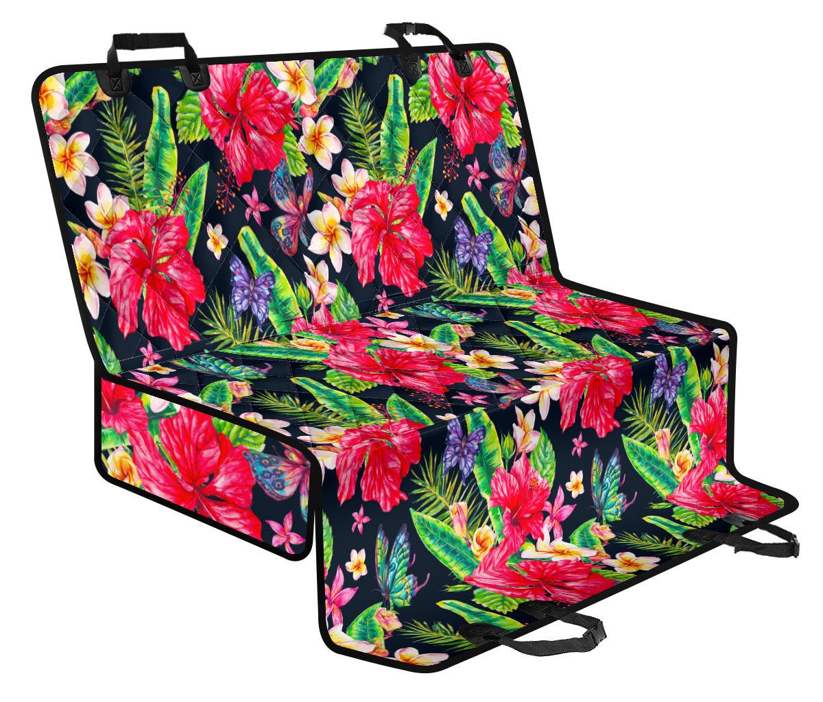 Exotic Hibiscus Flowers Pattern Print Pet Car Back Seat Cover