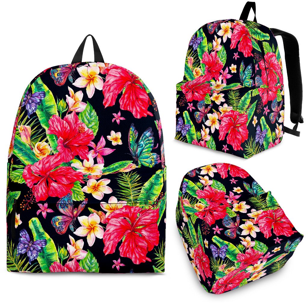 Exotic Hibiscus Flowers Pattern Print School Backpack