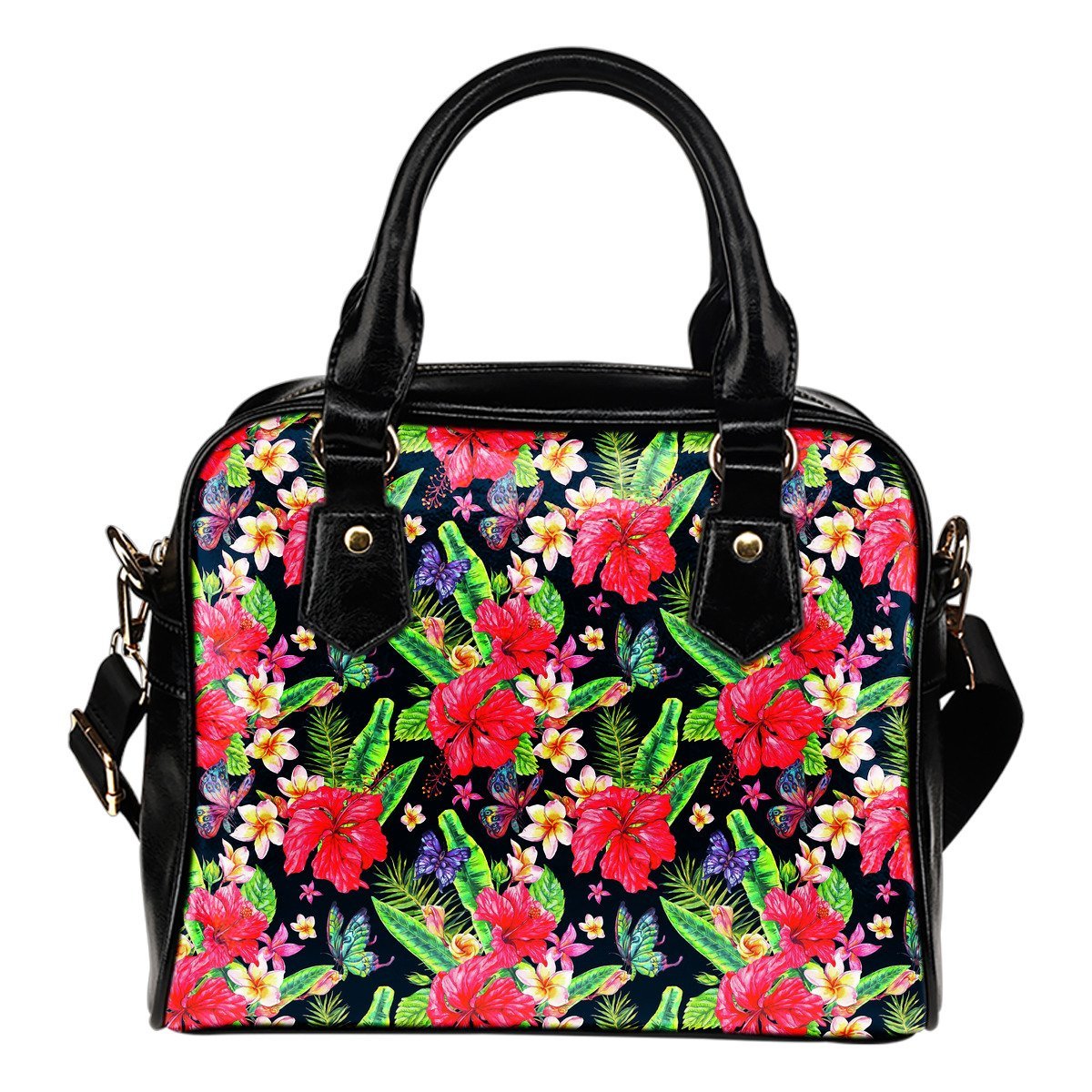 Exotic Hibiscus Flowers Pattern Print Shoulder Handbag