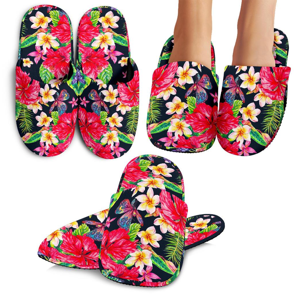 Exotic Hibiscus Flowers Pattern Print Slippers