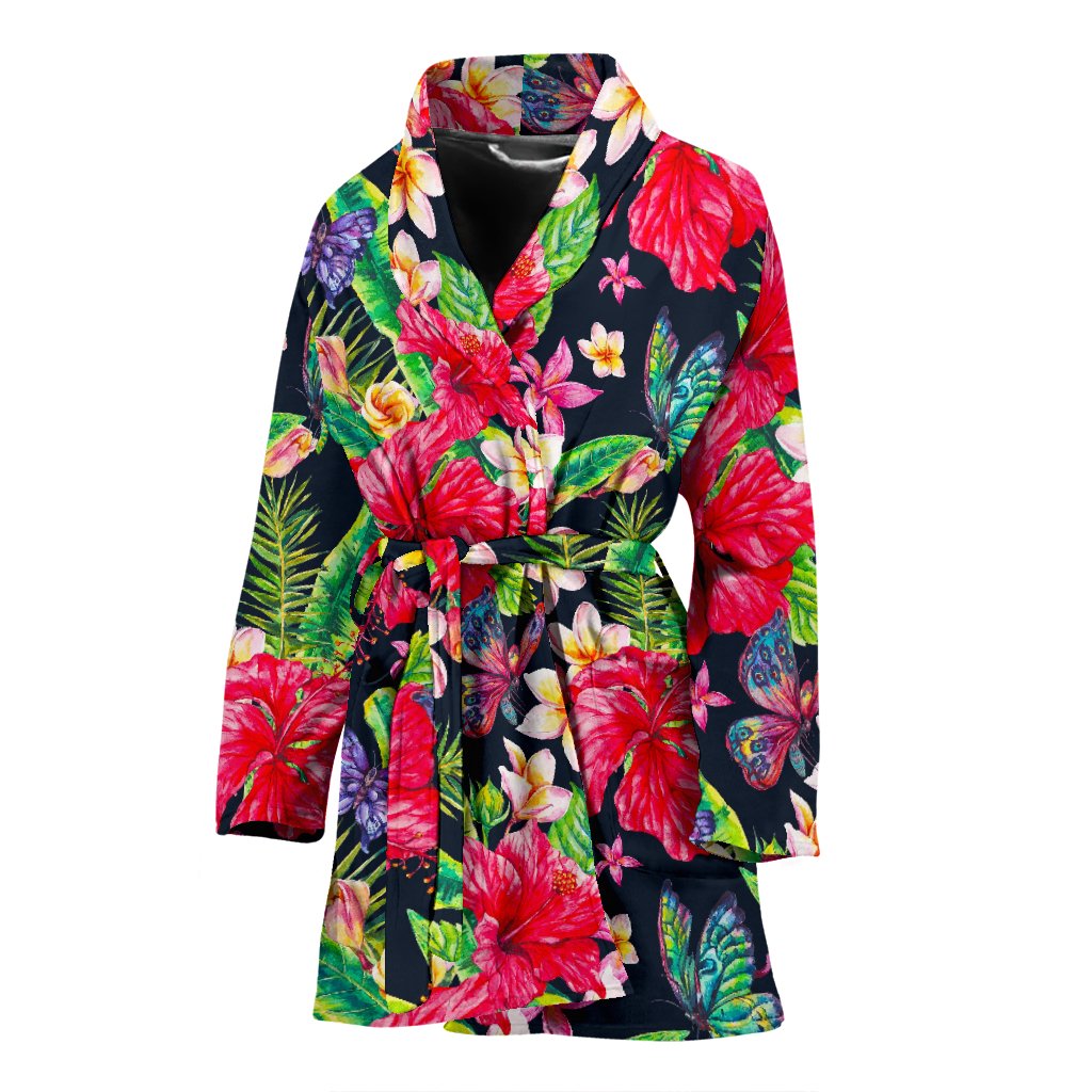 Exotic Hibiscus Flowers Pattern Print Women's Bathrobe