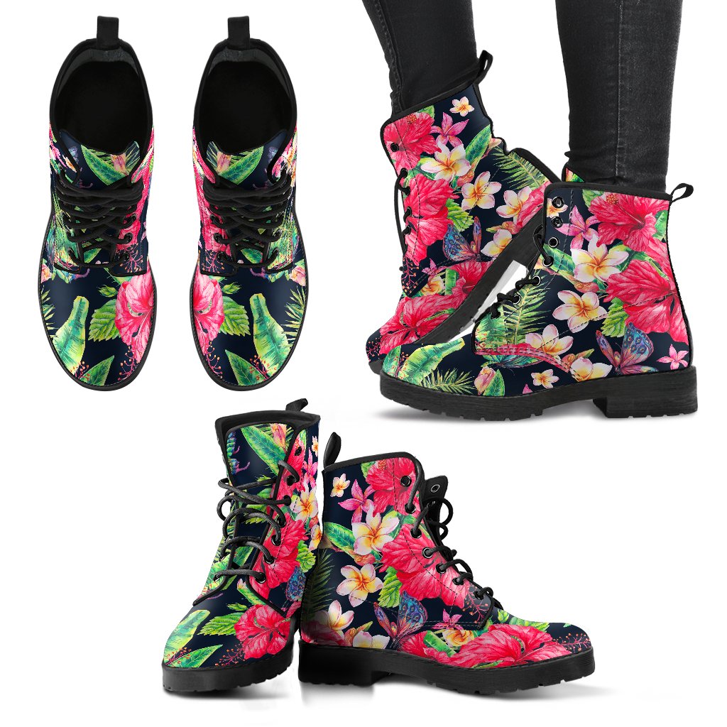 Exotic Hibiscus Flowers Pattern Print Women's Boots