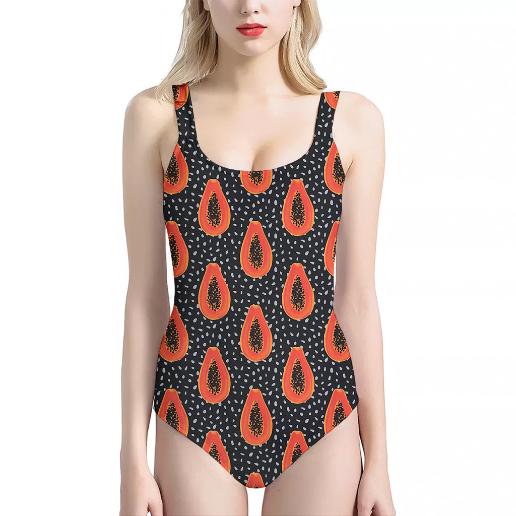 Exotic Papaya Pattern Print One Piece Halter Neck Swimsuit