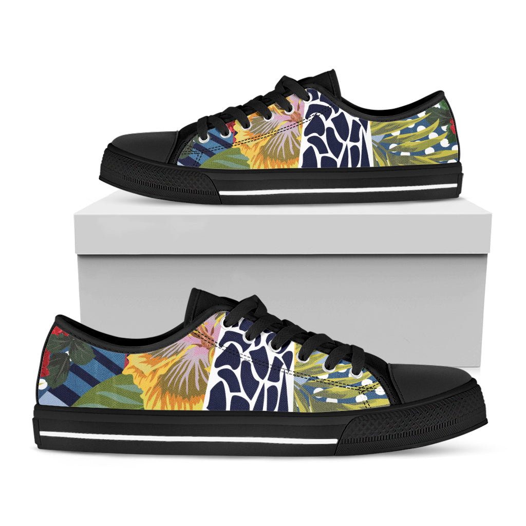 Exotic Patchwork Pattern Print Black Low Top Shoes