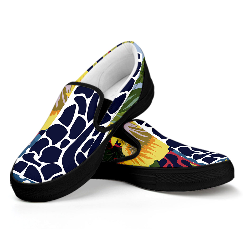 Exotic Patchwork Pattern Print Black Slip On Shoes