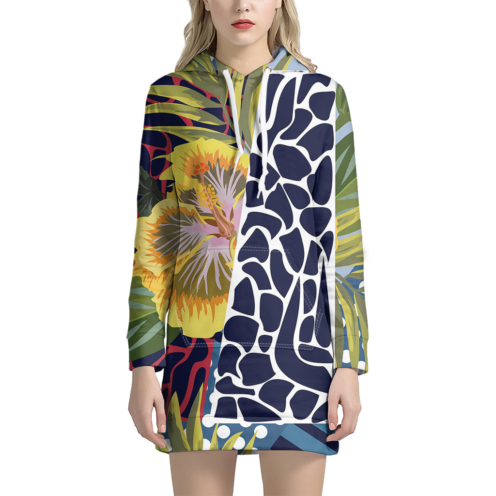 Exotic Patchwork Pattern Print Women's Pullover Hoodie Dress