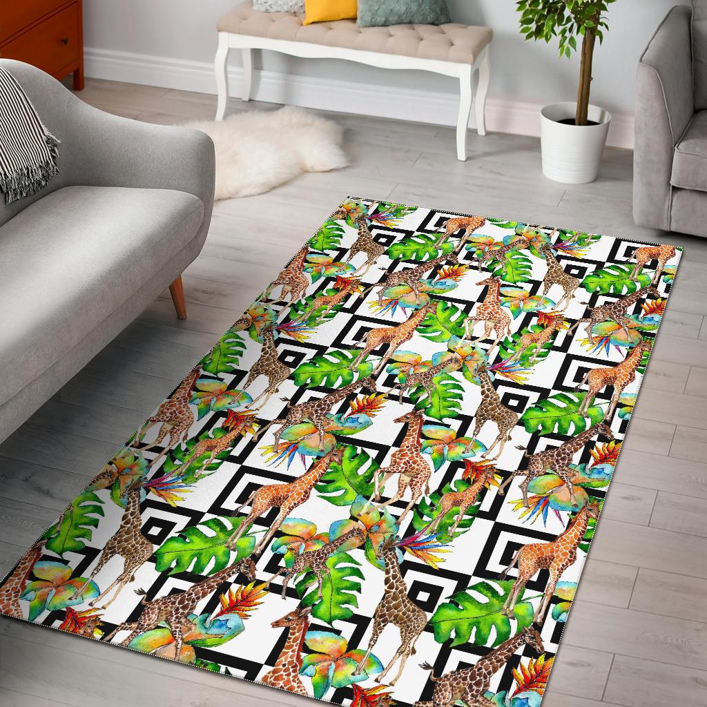 Exotic Tropical Giraffe Pattern Print Area Rug