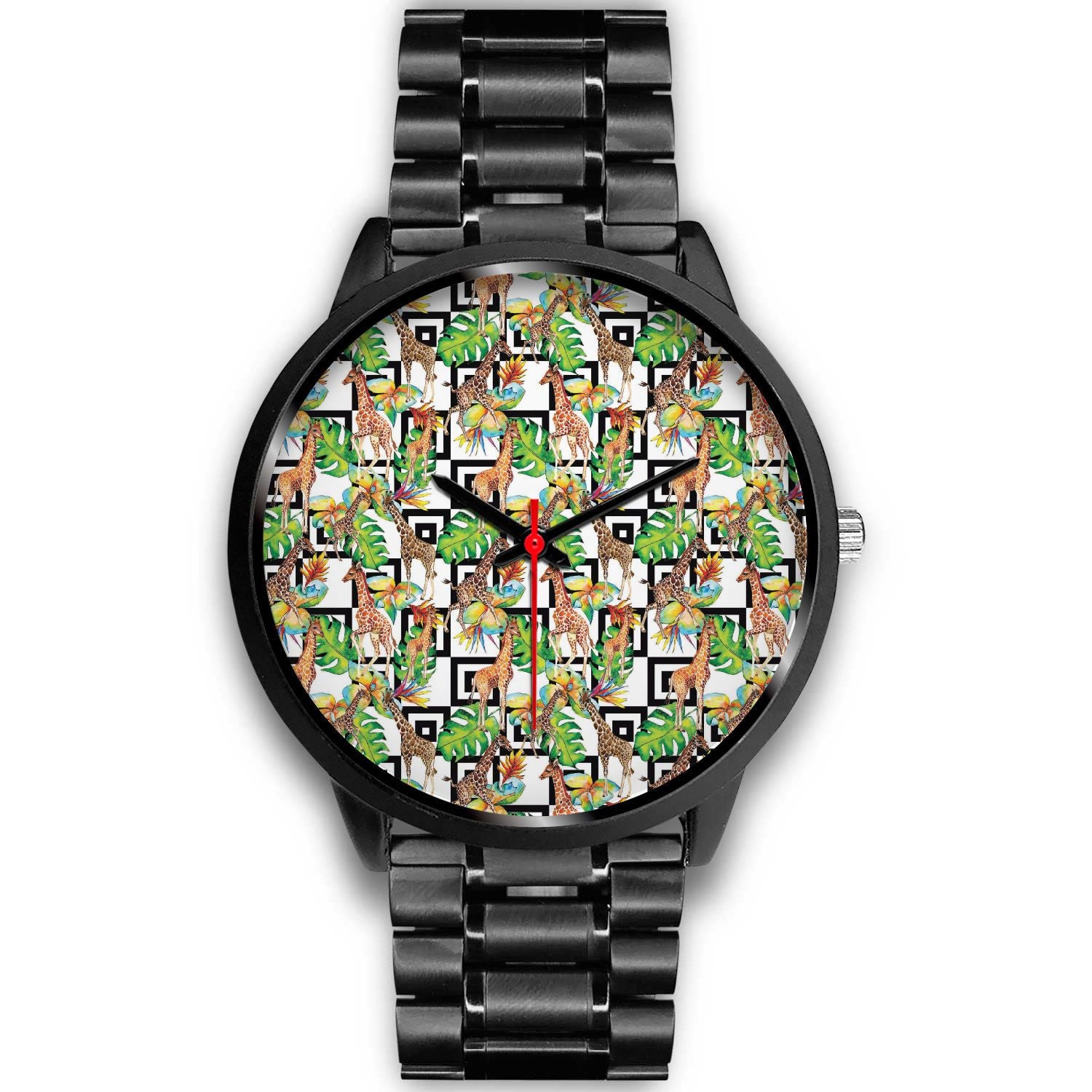 Exotic Tropical Giraffe Pattern Print Black Watch