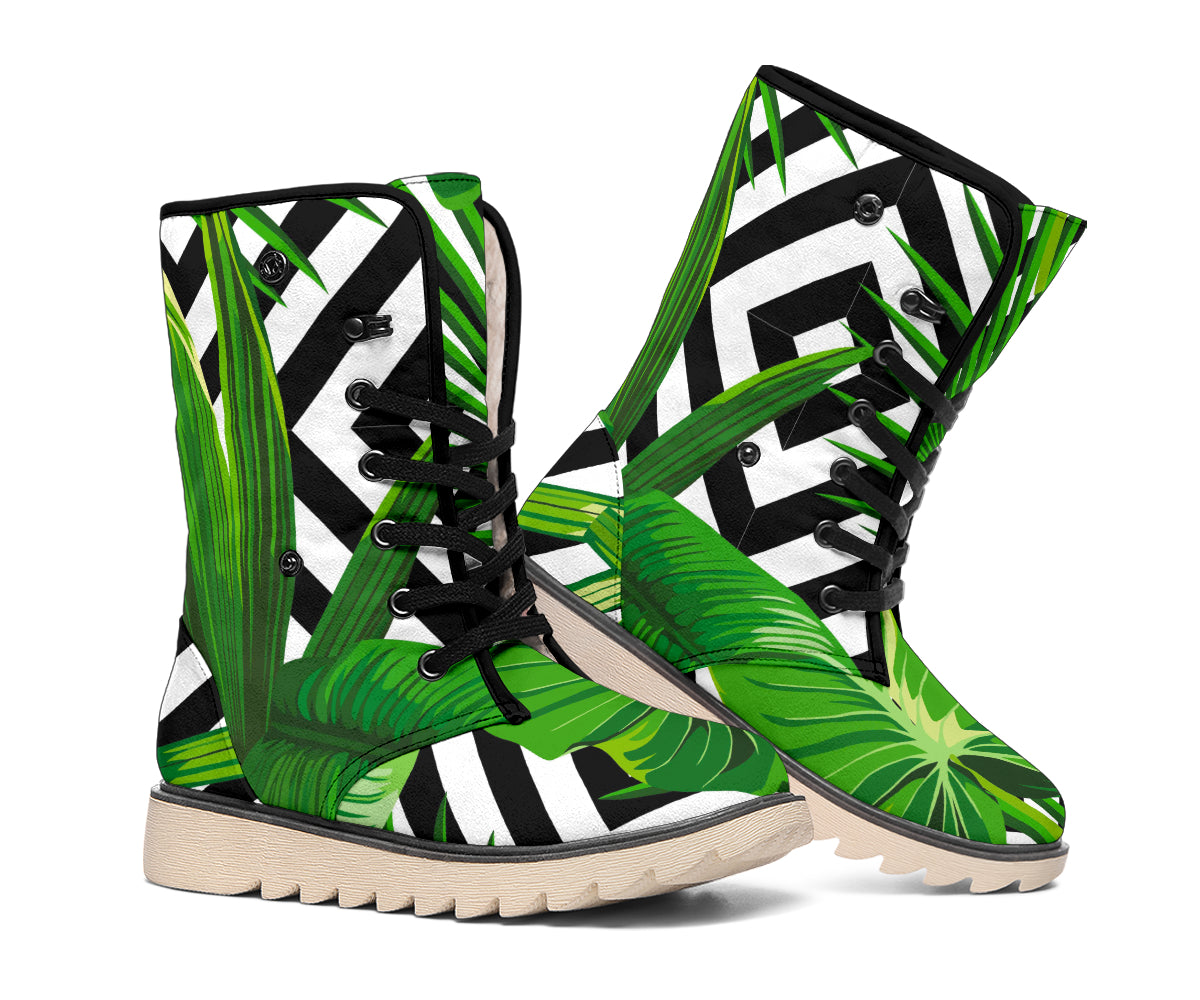 Exotic Tropical Leaves Pattern Print Winter Boots