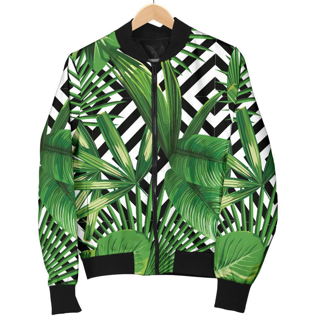 Exotic Tropical Leaves Pattern Print Women's Bomber Jacket