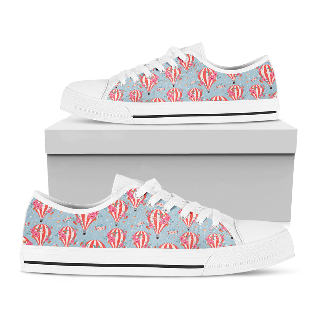 Floral Air Balloon Pattern Print White Low Top Shoes
