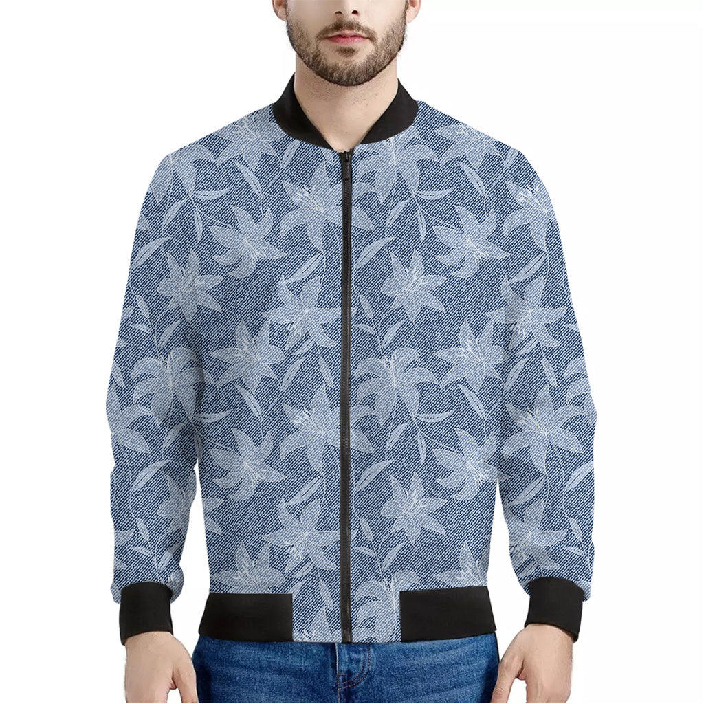 Floral Denim Jeans Pattern Print Men's Bomber Jacket