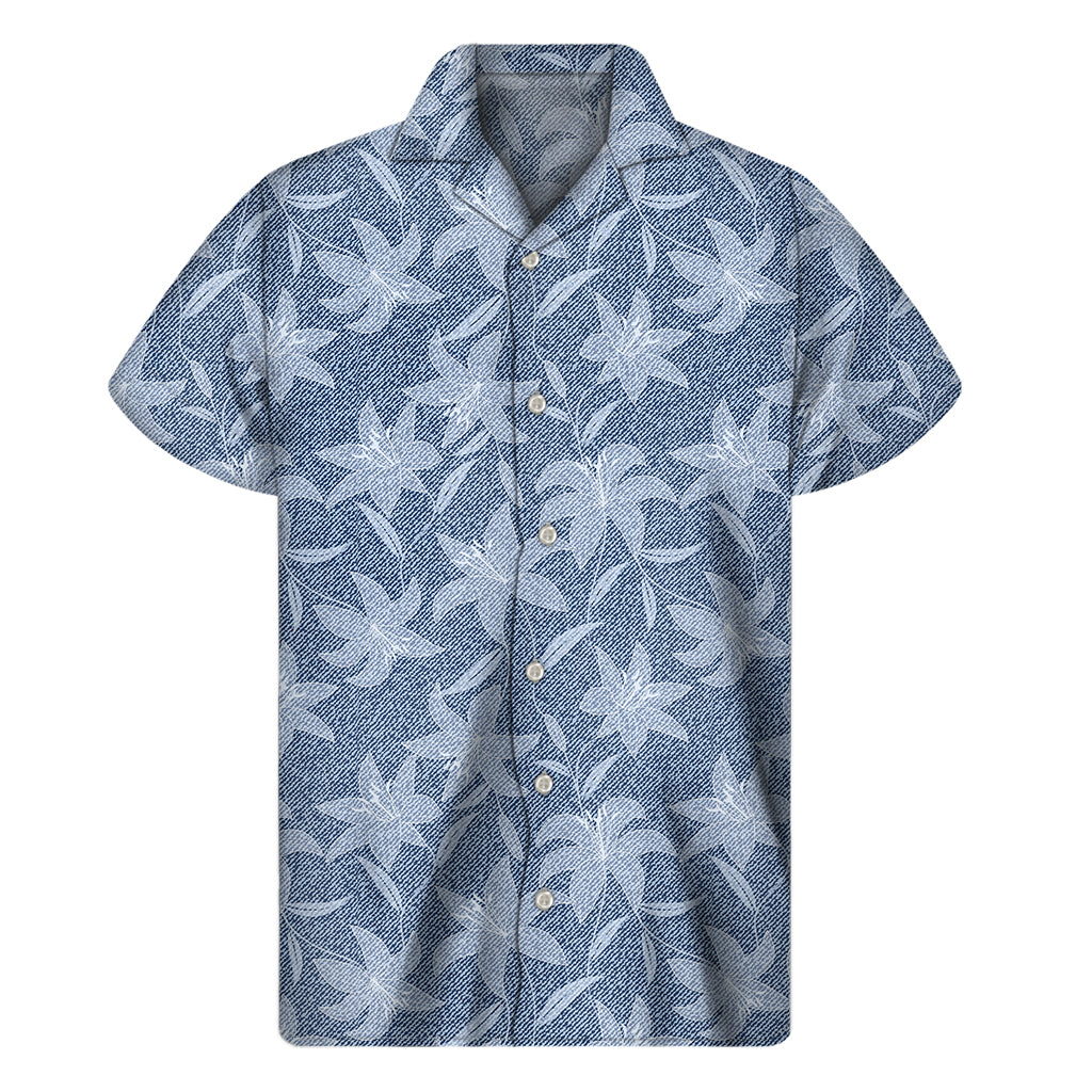 Floral Denim Jeans Pattern Print Men's Short Sleeve Shirt