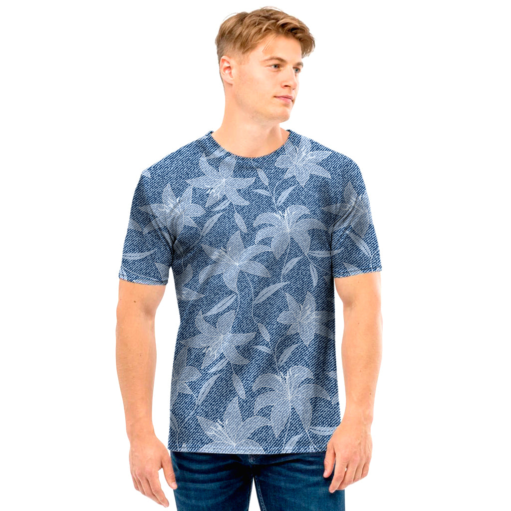 Floral Denim Jeans Pattern Print Men's T-Shirt