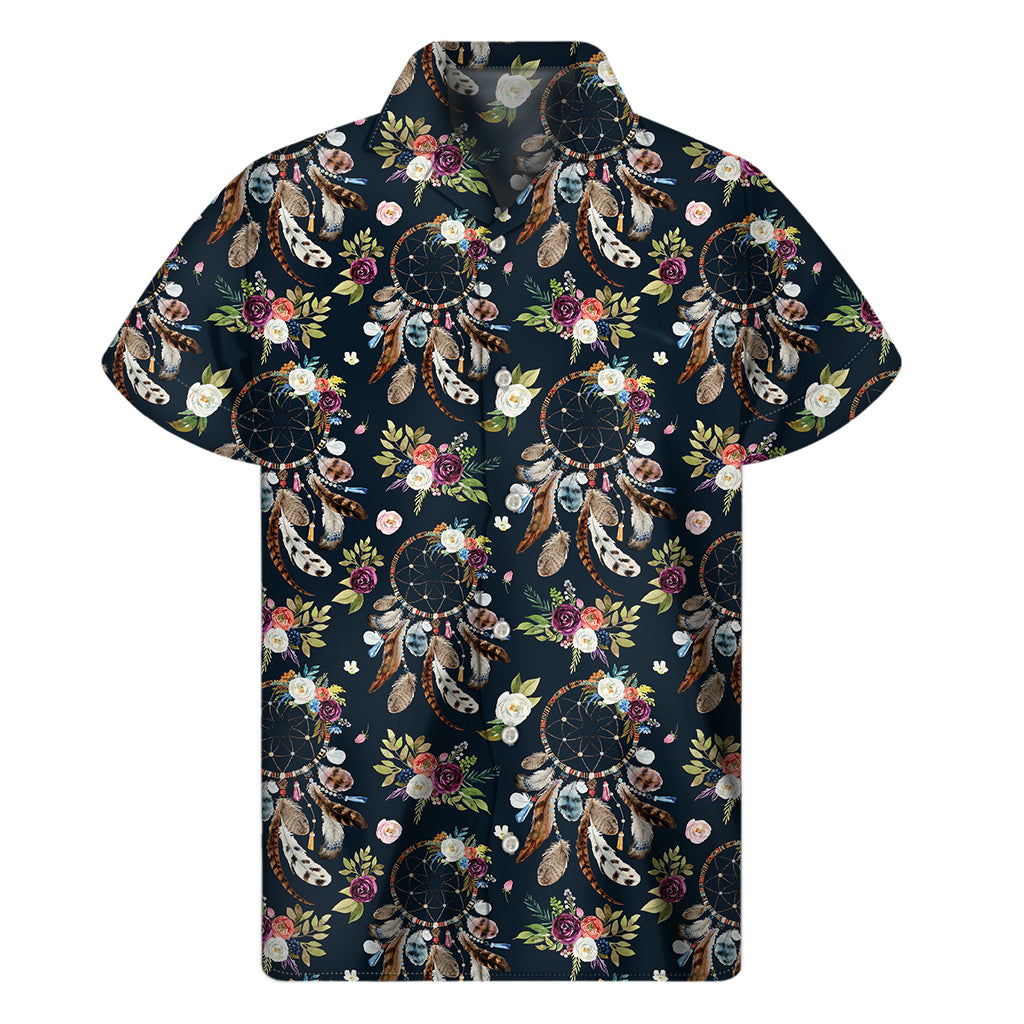 Flower Dream Catcher Pattern Print Men's Short Sleeve Shirt