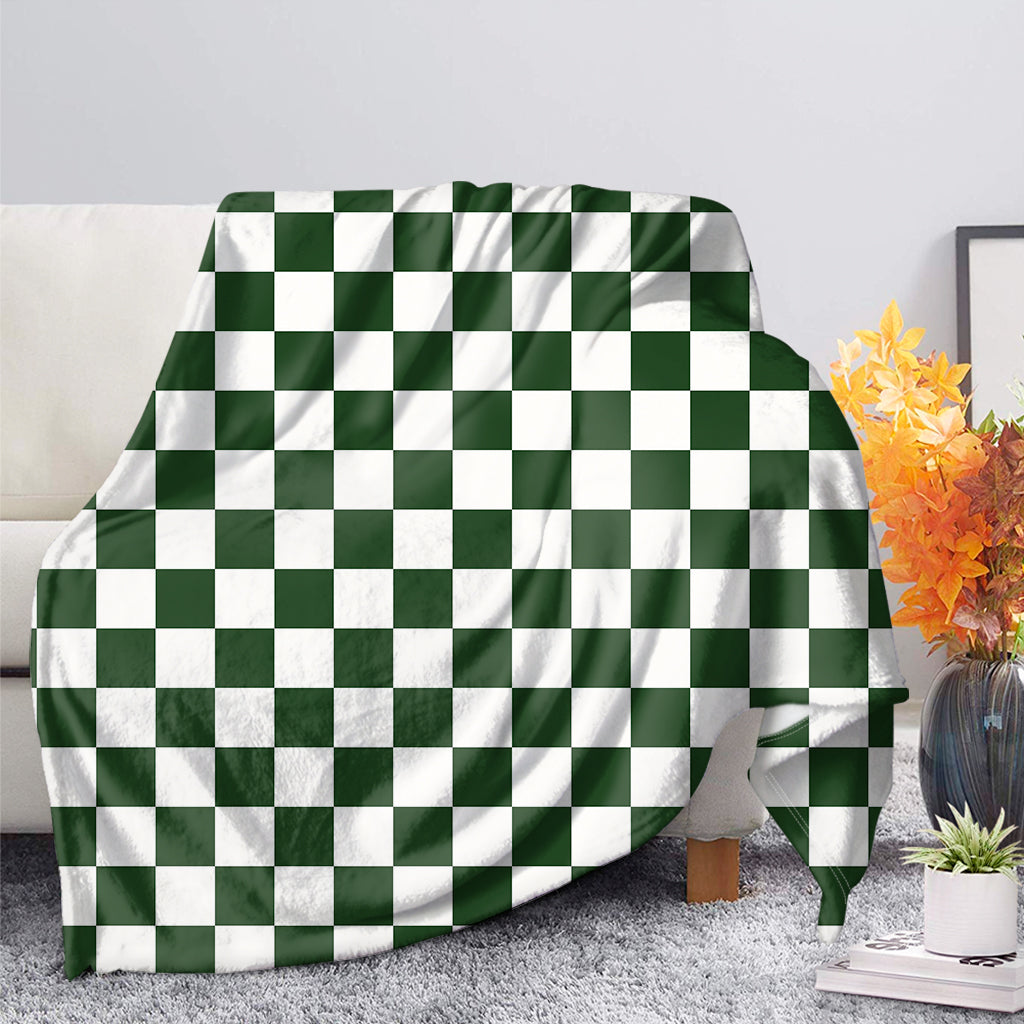 Forest Green And White Checkered Print Blanket