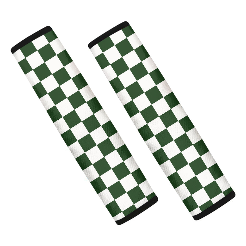 Forest Green And White Checkered Print Car Seat Belt Covers