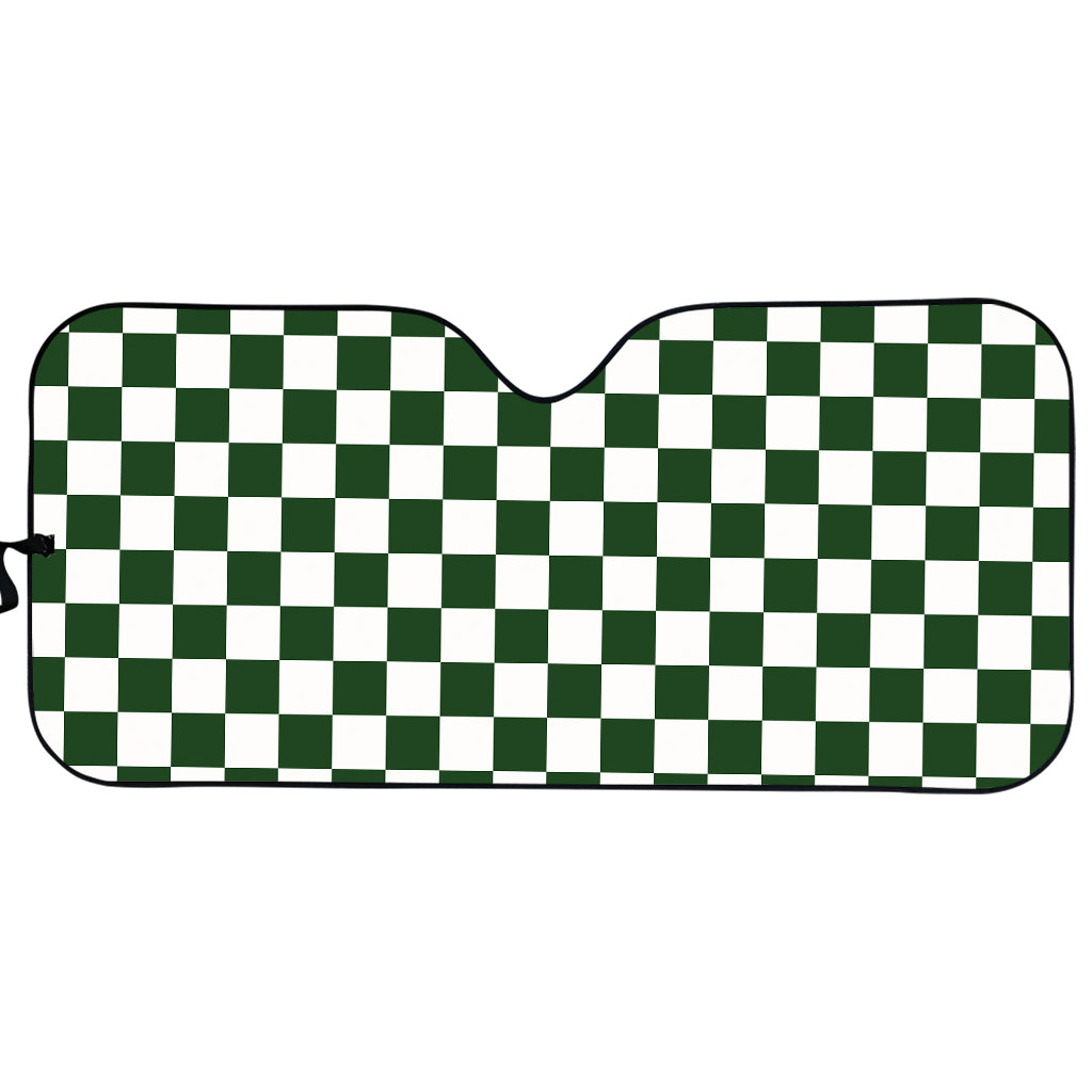 Forest Green And White Checkered Print Car Sun Shade