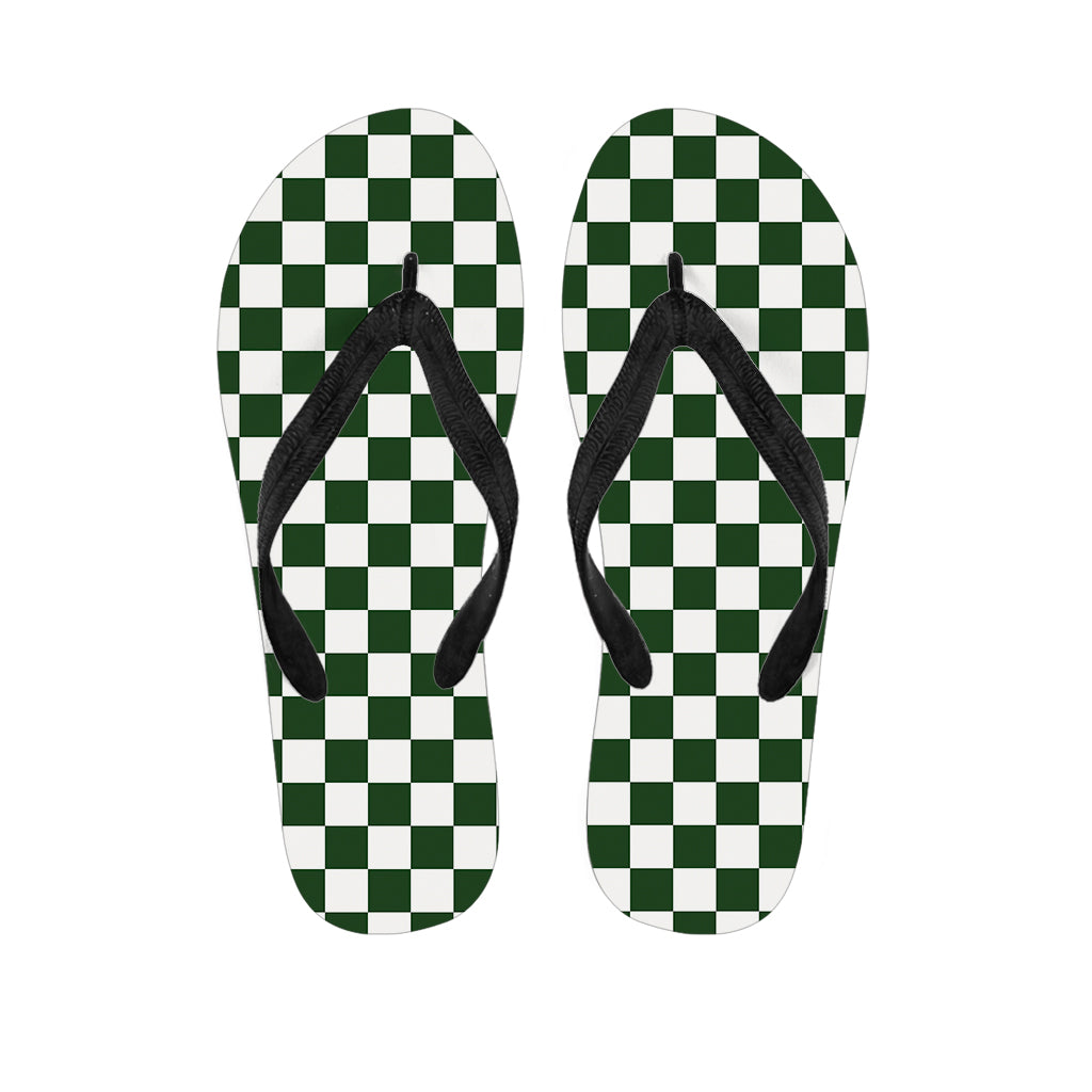 Forest Green And White Checkered Print Flip Flops