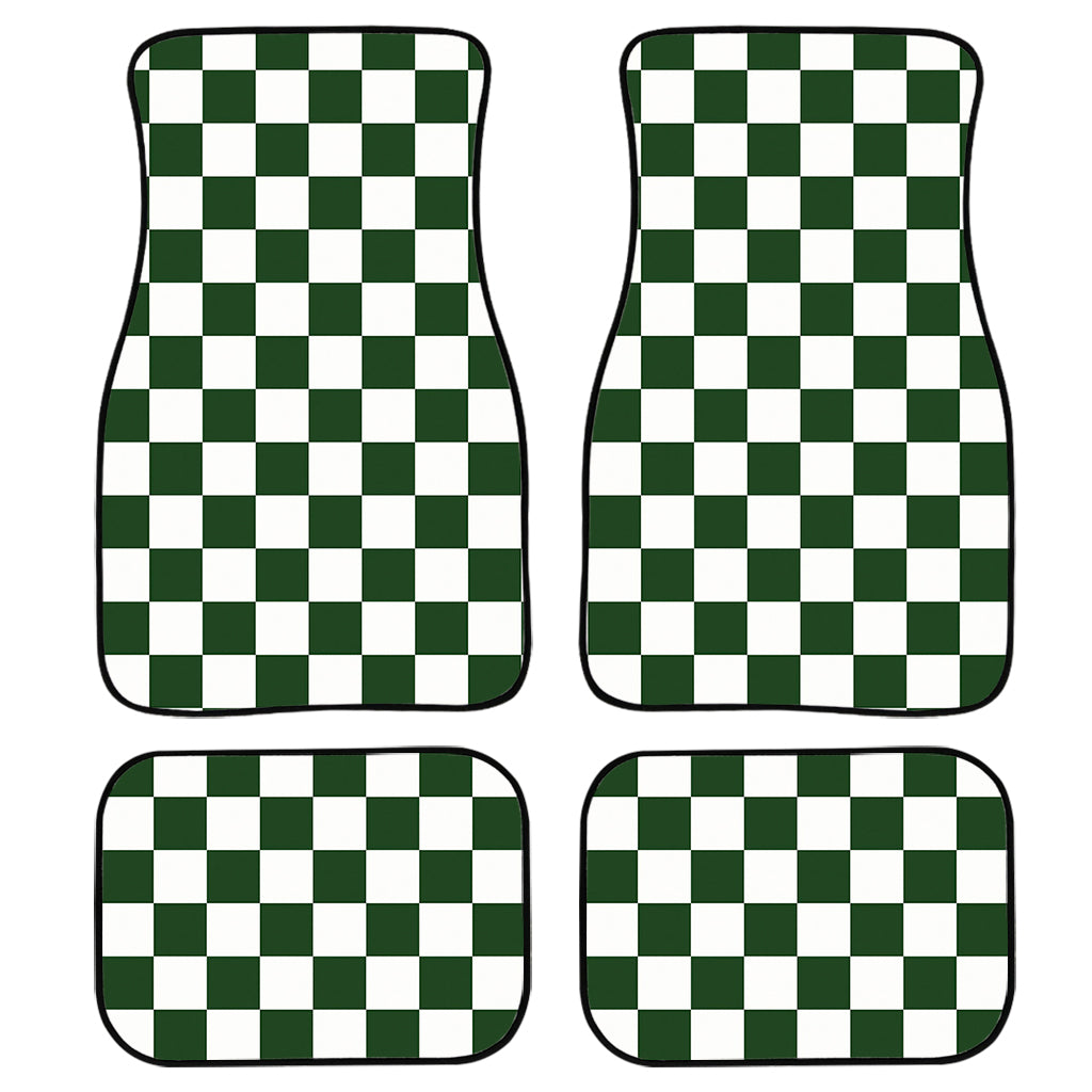 Forest Green And White Checkered Print Front and Back Car Floor Mats