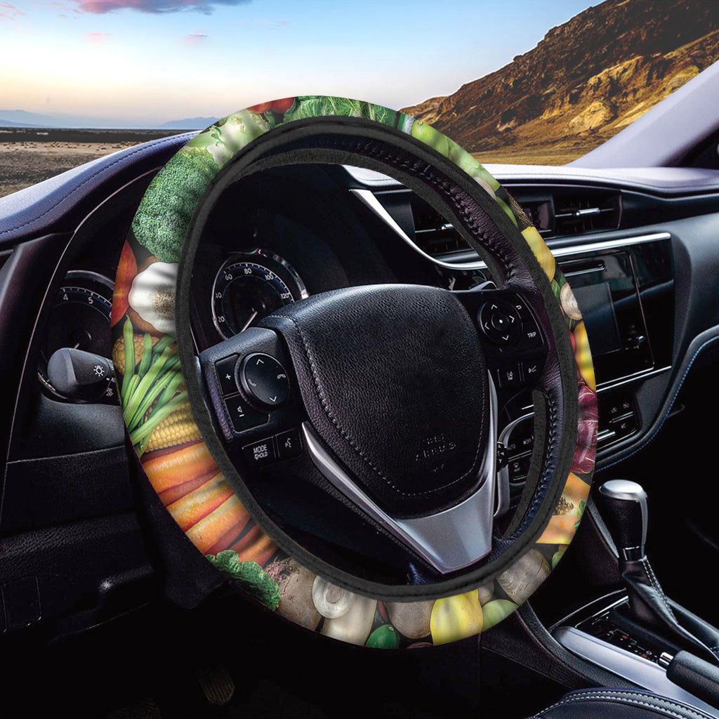Fresh Fruits And Vegetables Print Car Steering Wheel Cover