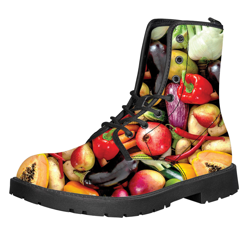Fresh Fruits And Vegetables Print Leather Boots