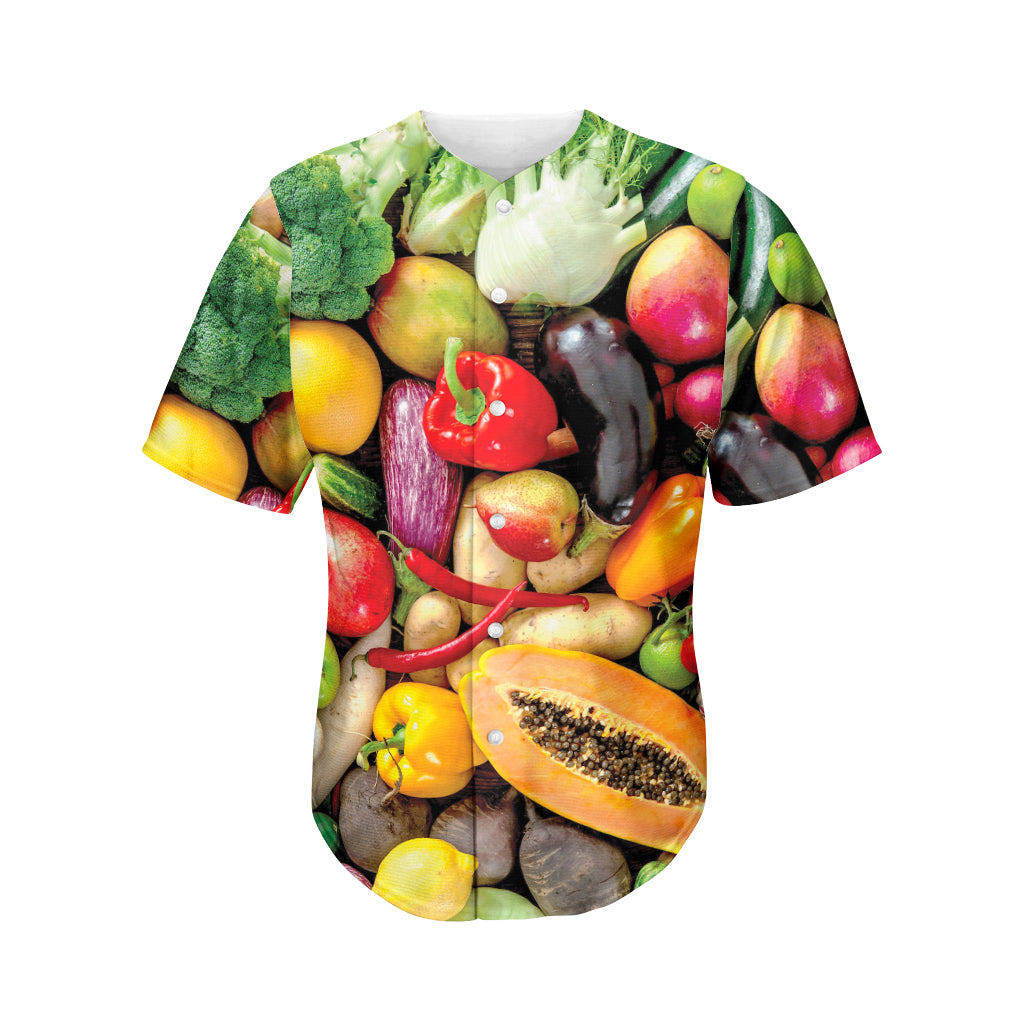 Fresh Fruits And Vegetables Print Men's Baseball Jersey