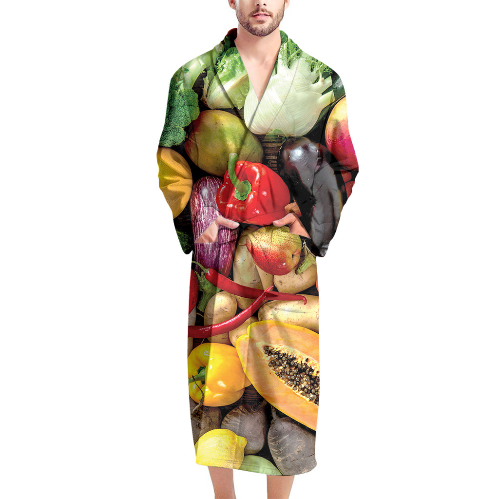 Fresh Fruits And Vegetables Print Men's Bathrobe