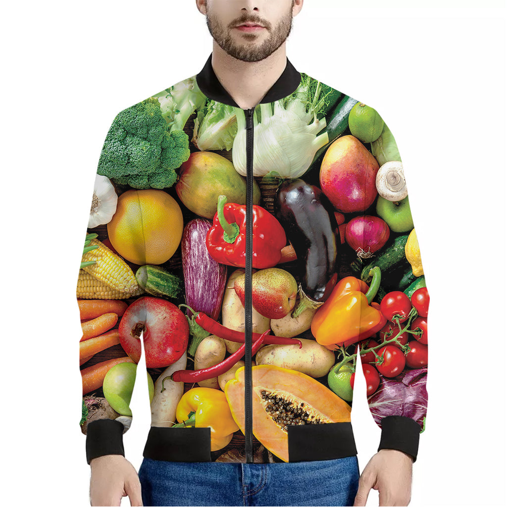 Fresh Fruits And Vegetables Print Men's Bomber Jacket
