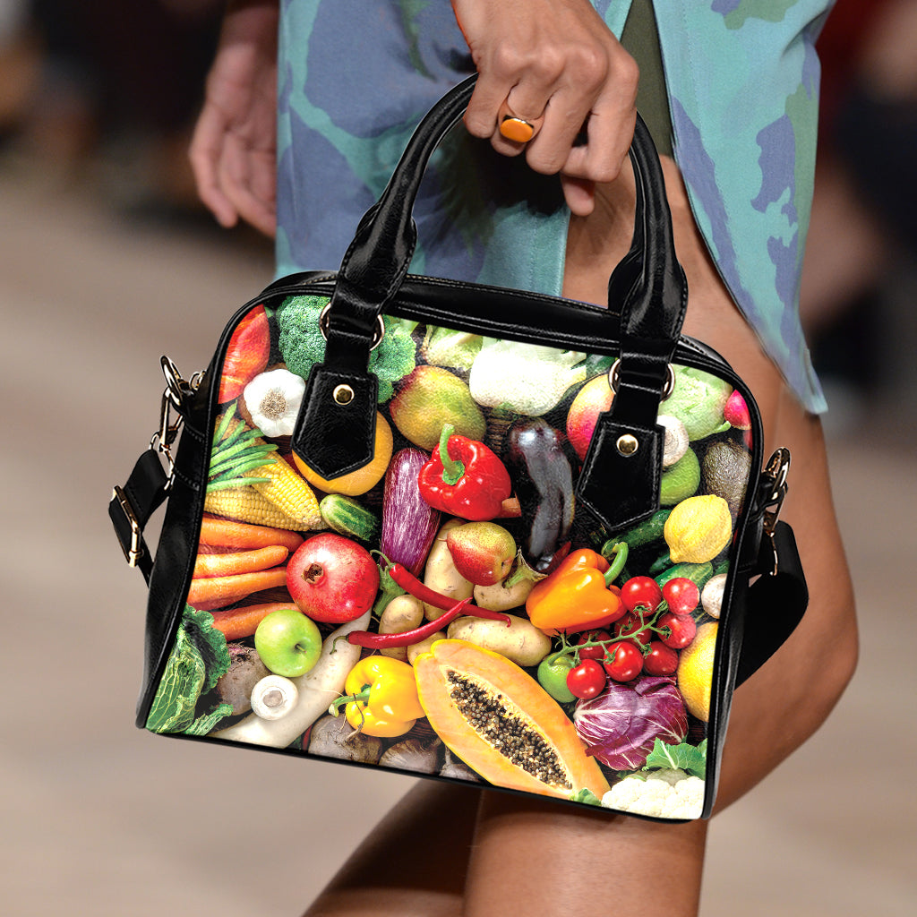 Fresh Fruits And Vegetables Print Shoulder Handbag