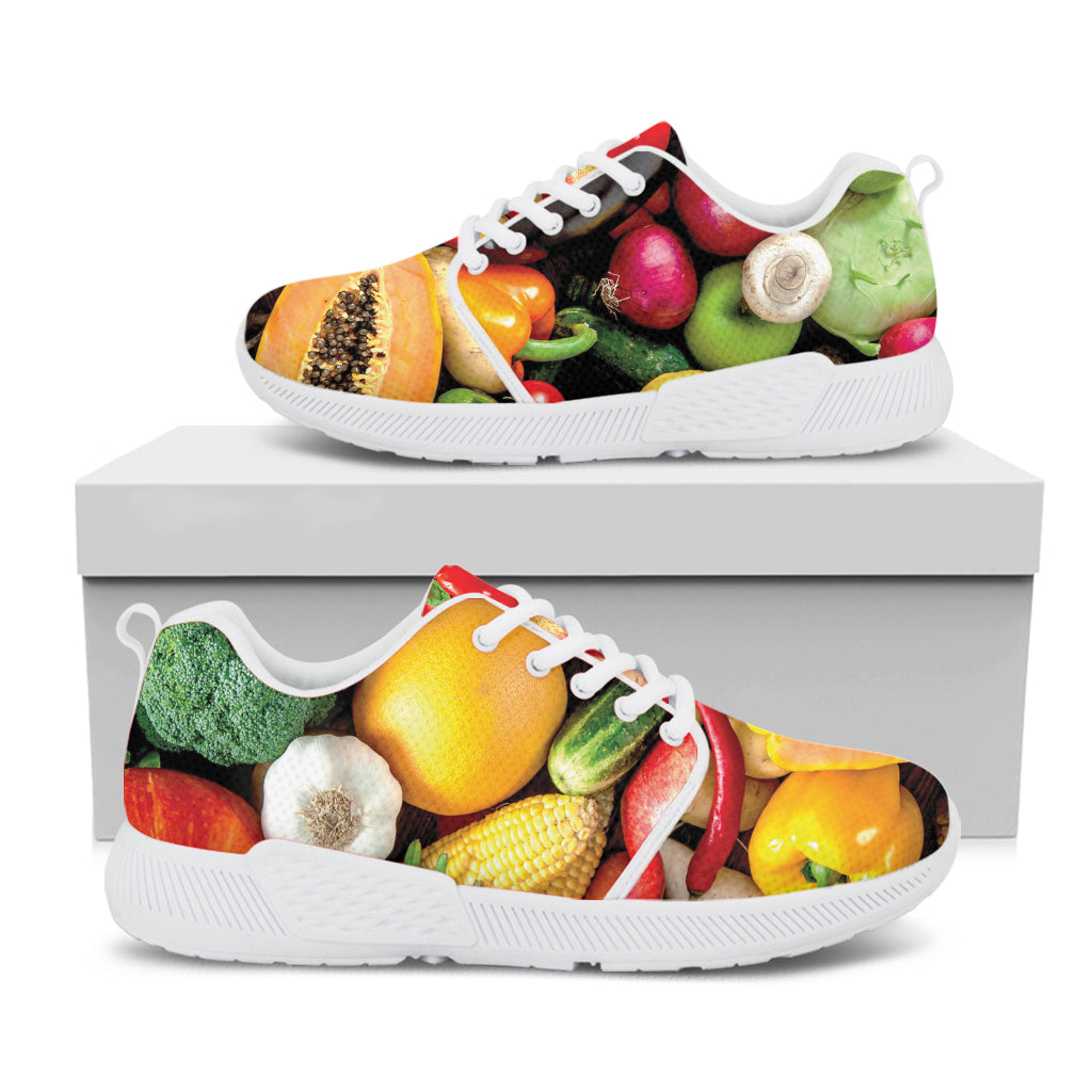 Fresh Fruits And Vegetables Print White Athletic Shoes