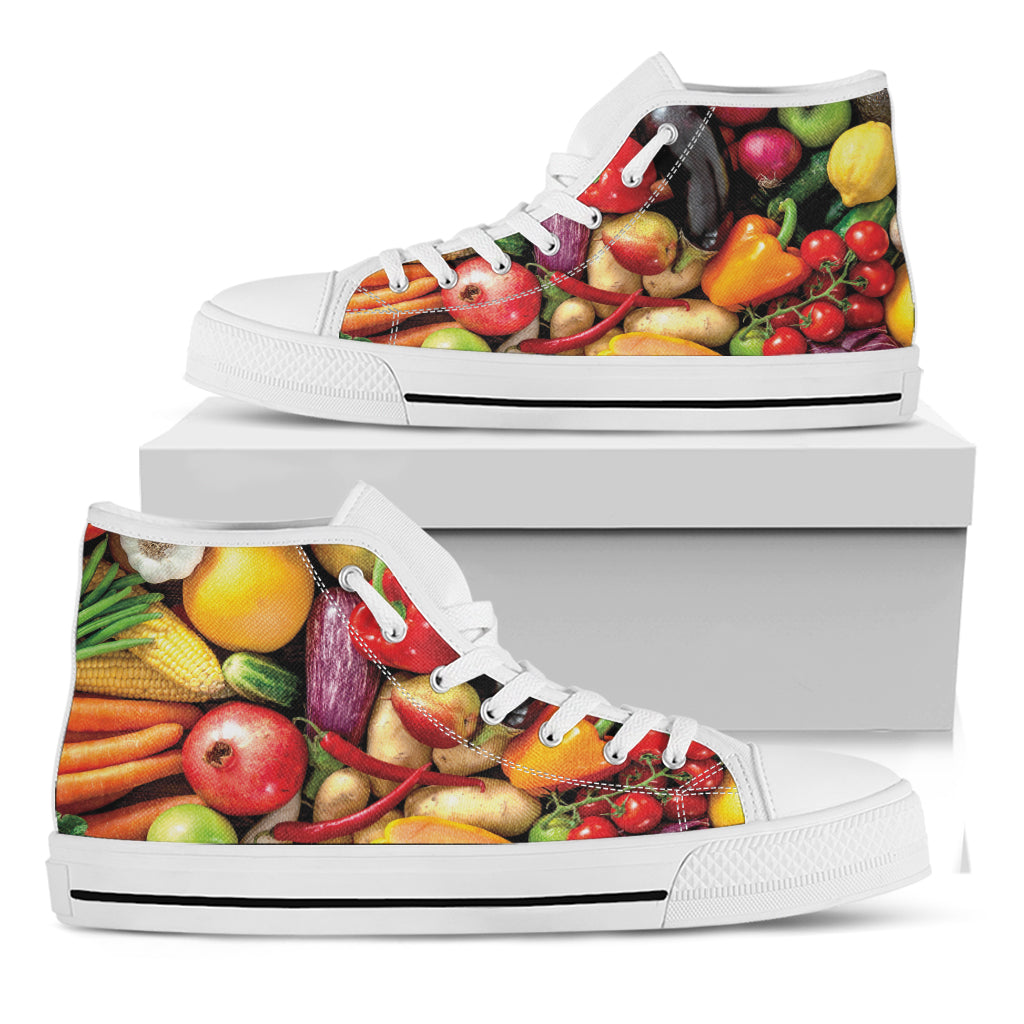 Fresh Fruits And Vegetables Print White High Top Shoes