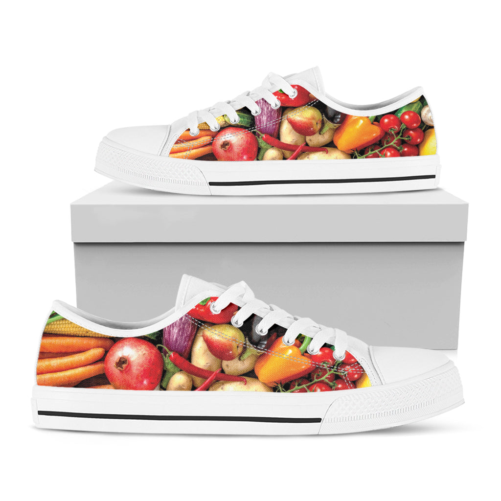 Fresh Fruits And Vegetables Print White Low Top Shoes