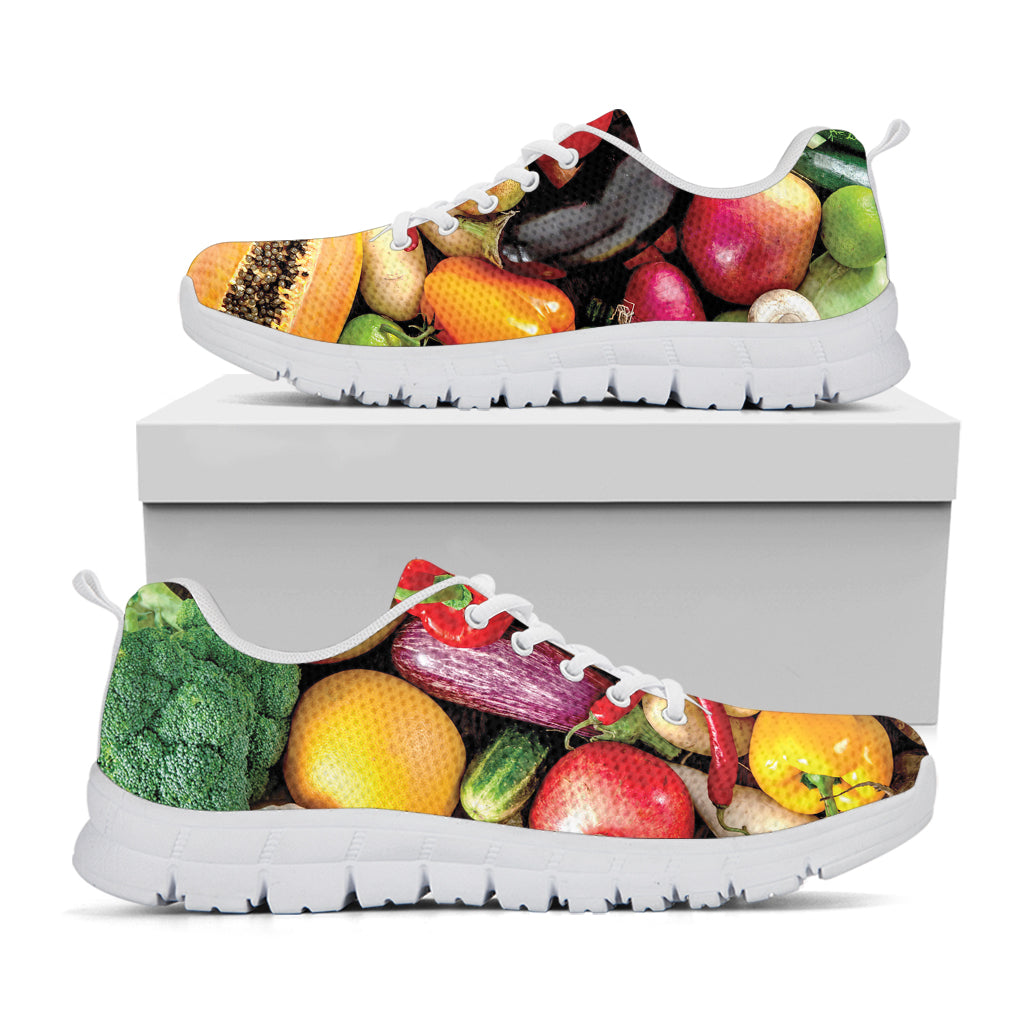 Fresh Fruits And Vegetables Print White Sneakers