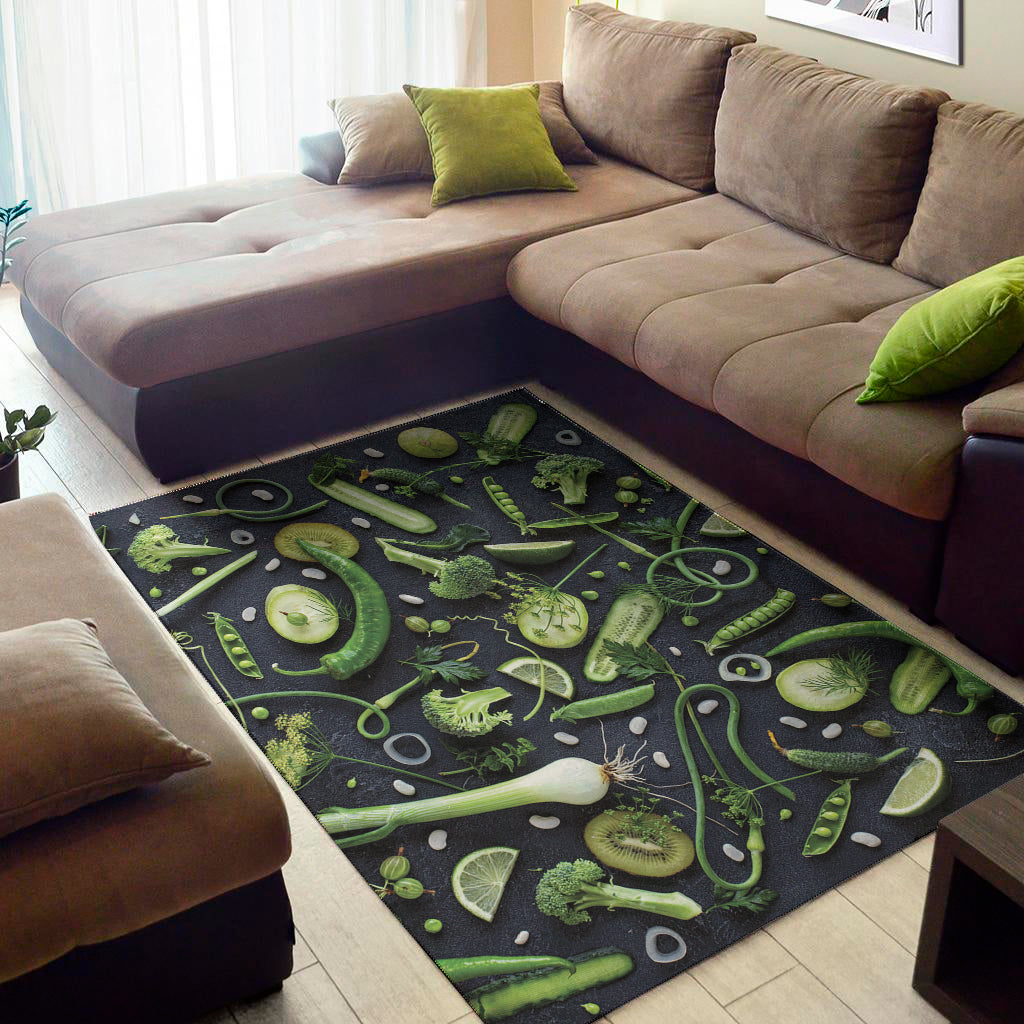 Fresh Green Fruit And Vegetables Print Area Rug