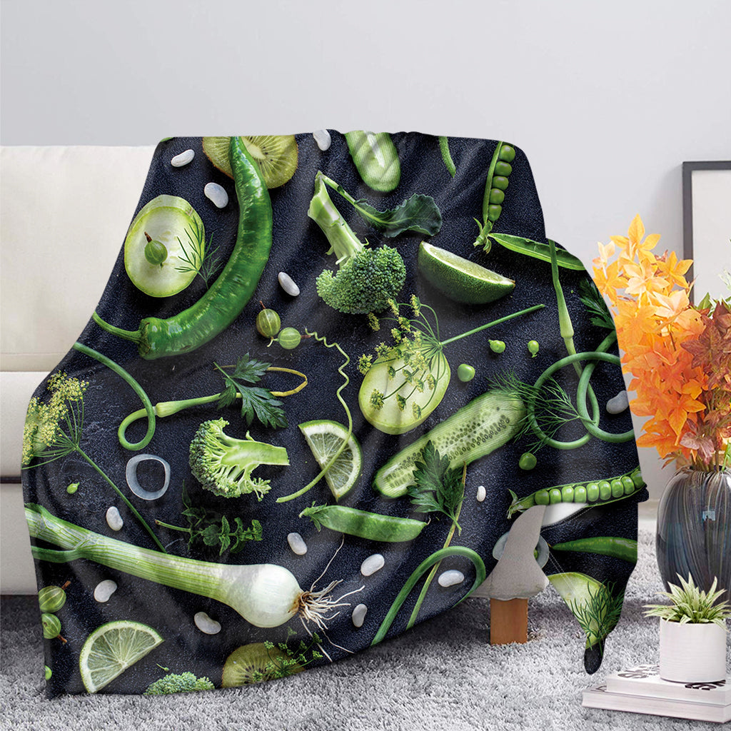 Fresh Green Fruit And Vegetables Print Blanket