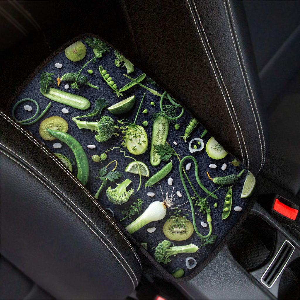 Fresh Green Fruit And Vegetables Print Car Center Console Cover