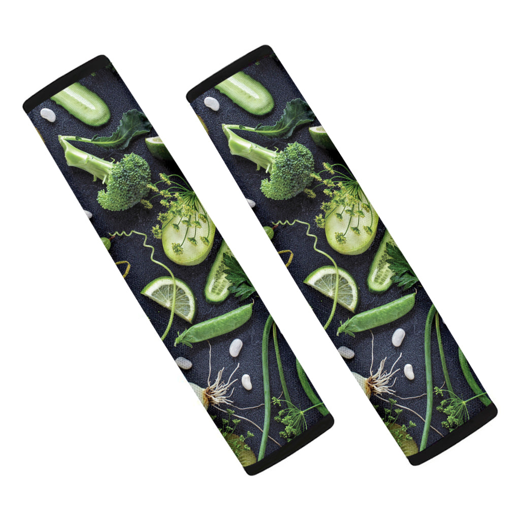 Fresh Green Fruit And Vegetables Print Car Seat Belt Covers