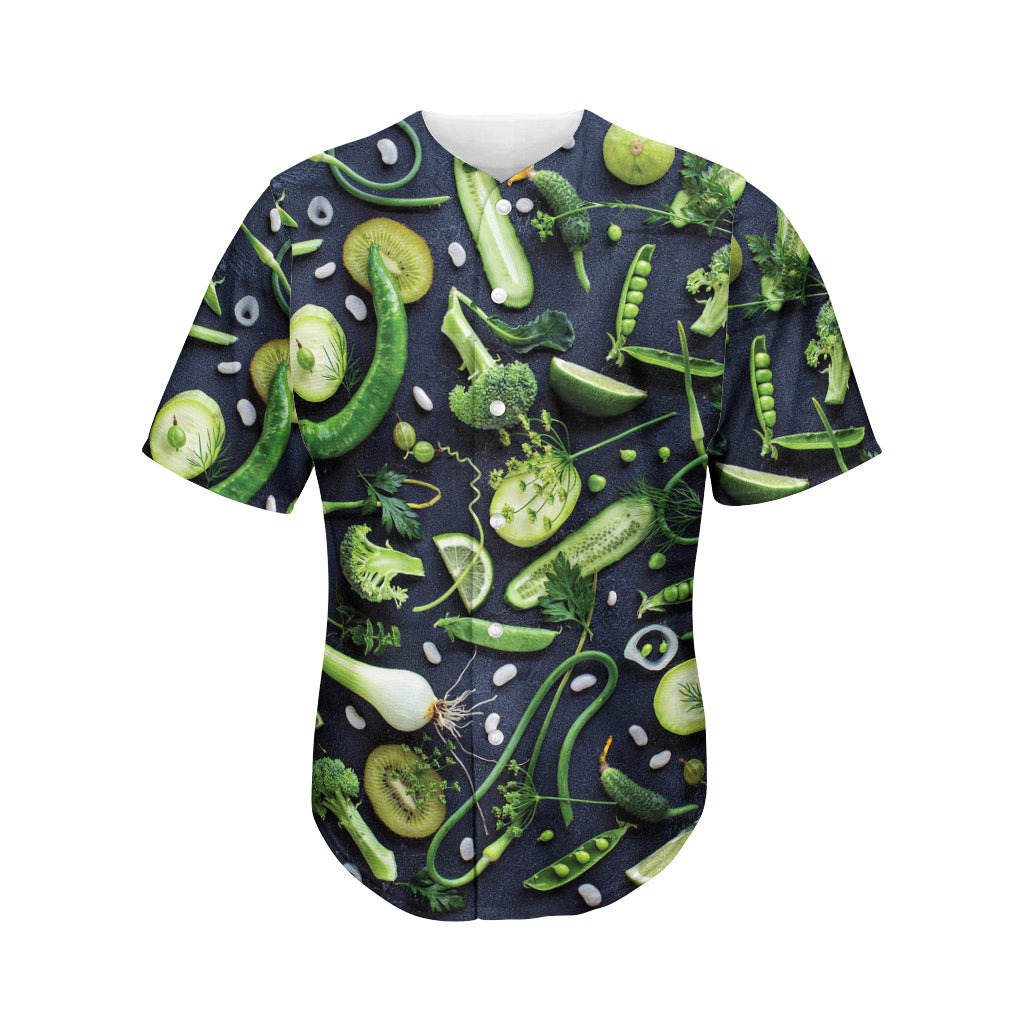 Fresh Green Fruit And Vegetables Print Men's Baseball Jersey